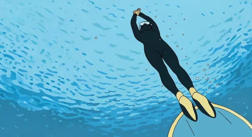 Illustration, nageur avec monopalme en mer
