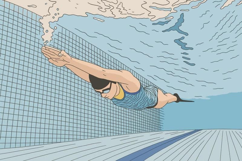 Illustration, nageur en monopalme en position dynamique