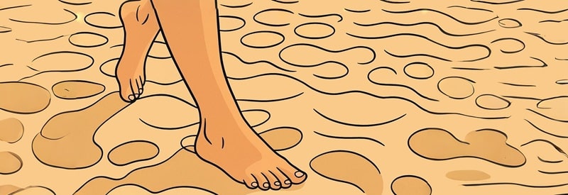 Illustration avec des pieds nus sur une plage de sable