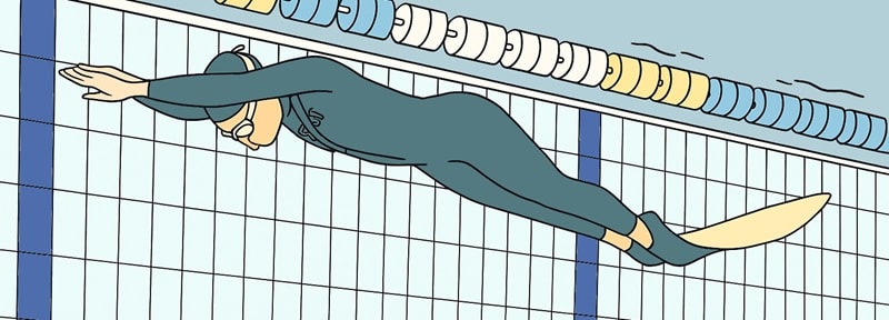 Illustration : nageur en monopalme faisant du dynamique en piscine