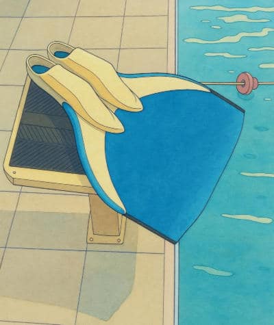 Illustration, monopalme au bord d'une piscine