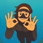 Illustration, nageuse en apnée faisant un signe ok