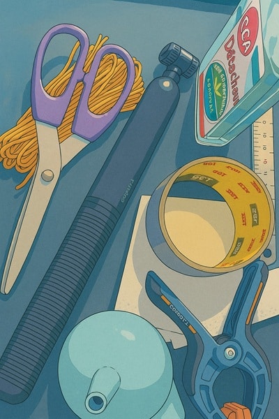 Illustration, les outils pour fabriquer un tour de cou lesté