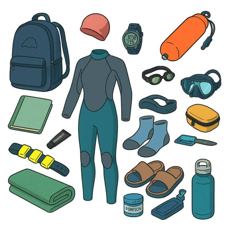 Illustration, les accessoires pour la nage en monopalme