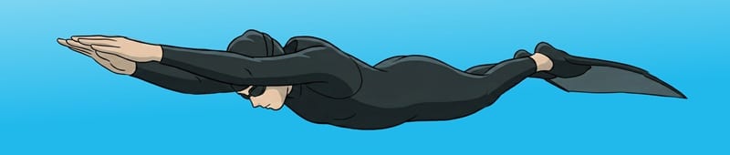 Illustration, nageur en monopalme en phase de glisse