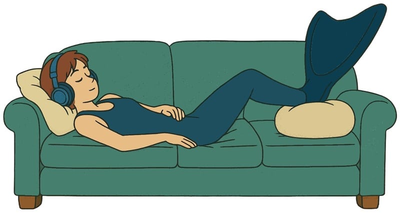 Illustration, apnéiste tout équipé sur son canapé