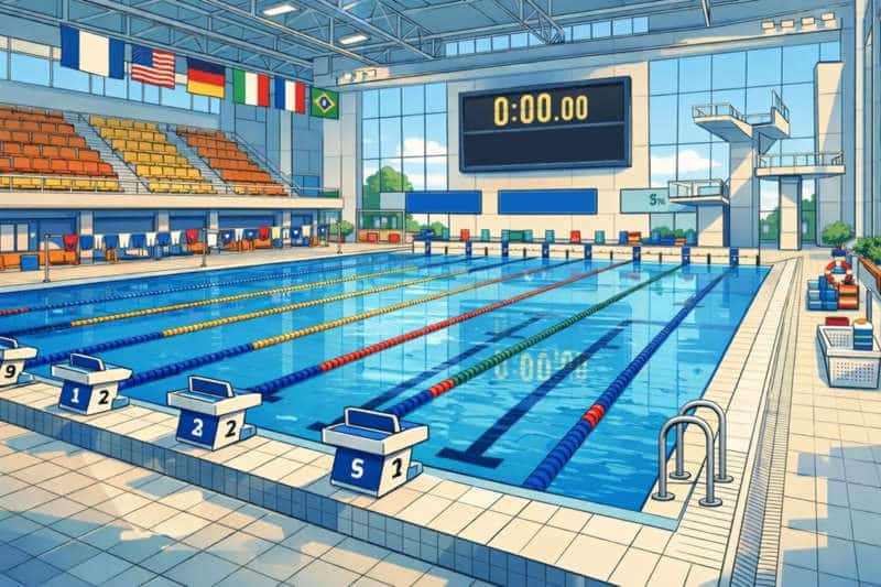 Illustration, piscine olympique, avec des erreurs de conformité