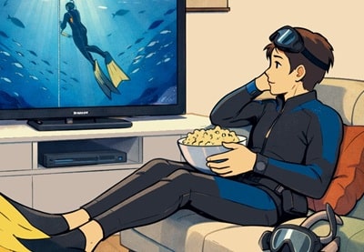 Illustration, monopalmeur sur son canapé en train de regarder des vidéos