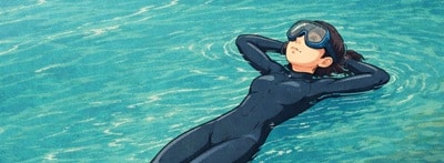 Illustration, nageuse avec monopalme en détente en mer