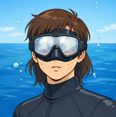 Illustration, nageur portant un masque embué