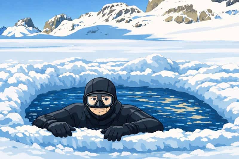 Illustration, nageur sous glace