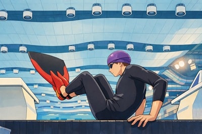 Illustration, nageur en monopalme se mettant à l'eau