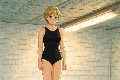 Illustration : nageuse sur un plot de départ