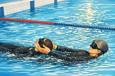 Illustration, tractage d'un nageur en piscine