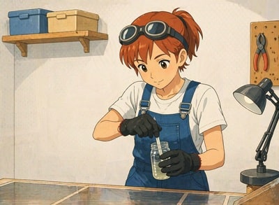 Illustration, personnage qui prépare de la résine epoxy