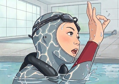 Illustration, apnéiste faisant son signe ok