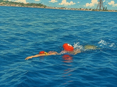 Illustration, nageur dans le détroit de Messine