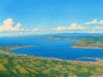 Illustration, aperçu du détroit de Messine (Italie)