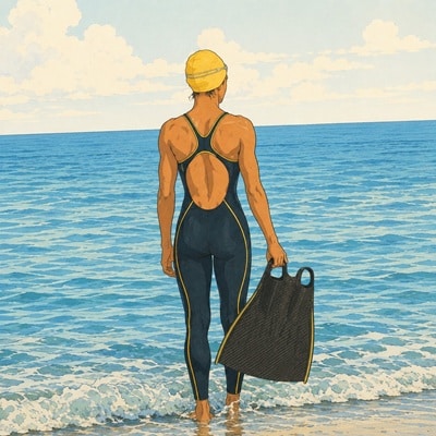 Illustration, nageuse sur le bord de la plage