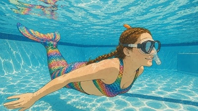 Illustration, Sirène nageant dans une piscine